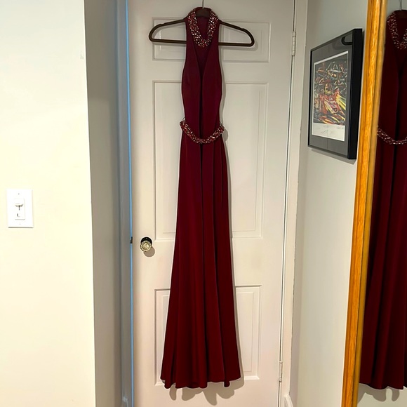 Alyce Paris long formal evening gown prom garnet sleeveless halter dress cutout - Picture 4 of 5